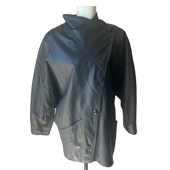 80's Vintage Italian Bally Power Shoulder Leather Jacket Size 10 Italy - Picture 1 of 7